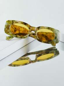 1副女士时尚眼镜，新款长方形大理石纹独特设计，休闲百搭，适合街头、派对、日常佩戴、度假，防紫外线 - 彩色 - 查看 11