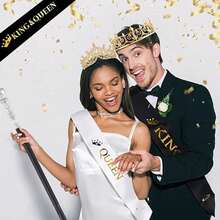 2pcs King And Queen Crown Set, Unisex, Suitable For Wedding, Graduation, Birthday, Valentine's Day Party And Other Occasions - Gold - View 2