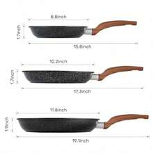 Sartenes Antiadherente 3 Piezas Sartenes de 22cm/ 26cm/ 30cm con Revestimiento Antiadherente Sartenes de Aluminio Multifuncionales para Estufas Estufas de Inducción y Gas Lavavajillas Sin PFOA-025 - Negro1 - Ver 1