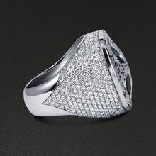 Nhẫn nam kiểu cung điện cổ điển chạm khắc hình thánh giá, mạ vàng trắng, đính đá Cubic Zirconia, phong cách Hip Hop. - Bạch kim - Xem 3