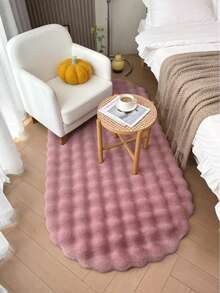 1 pieza Alfombra ovalada de piel sintética 3D a cuadros, de textura suave y esponjosa, adecuada para decorar la sala de estar, dormitorio, estudio, entrada, comedor, lavandería, de material amigable con la piel, personalizada y de moda para el hogar, alfombra de dormitorio, cocina, estudio, sala de estar, baño, para todo el año - Rosa - Ver 1
