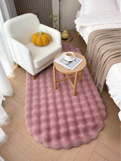 1 pieza Alfombra ovalada de piel sintética 3D a cuadros, de textura suave y esponjosa, adecuada para decorar la sala de estar, dormitorio, estudio, entrada, comedor, lavandería, de material amigable con la piel, personalizada y de moda para el hogar, alfombra de dormitorio, cocina, estudio, sala de estar, baño, para todo el año