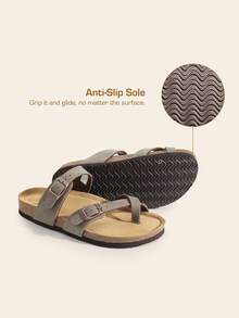 Women's Slide Sandals Open Toe Adjustable Slip On Slippers Cork Footbed Comfort Summer Thong Flat Sandals Shoes Adjustable - 棕色 - 查看 5