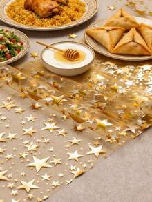 1/2/4/8pcs Gold Foil Star Print Table Runner, 11" X 108", Metallic Polyester Fabric, Suitable For Holidays, Spring, Wedding Table Cloth, Wedding Decor, Home Decor, Room Decor, Party Gifts, Bridal Birthday Decor, Bachelorette Party Decor, E-I-D - Multicolor - View 3