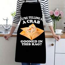 1PC Creative Funny Food Print Apron Crab Meat Dim Sum Pattern Kitchen Apron Black Background Humorous Text Apron Restaurant Home Cooking Apron - C - View 12
