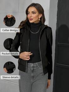 Giolshon Women's Casual Versatile Drawstring Jacket Perfect For Spring And Fall Closet - Black - View 2