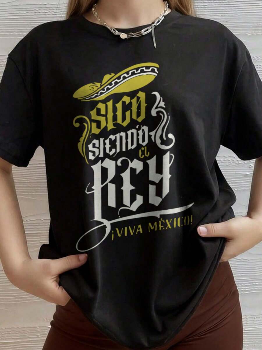 Cinco De Mayo Estilo Mexicano Camiseta Gráfica, Playera Mexicana "Sigo Siendo El Rey " Chente, Tricolor Día De La Independencia, 15 Septiembre, Fiestas Patrias, Viva Mexico! , Outfit, Estilo, Charro, Mexicano, Orgullo Mexa Sombrero Y Bigote (M) - Negro - Ver 1