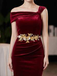 1pc Elegant Silver Flower Handmade Pearl Bridal Sash, Organza Ribbon Waist Belt Suitable For Women's Evening Gown, Wedding Dress, European And American Fashion Waist Cincher - Silver - View 12