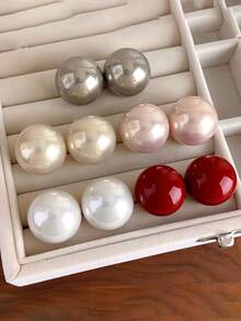 1 par o set de 5 colores de pendientes de perla minimalistas, artísticos y elegantes para mujeres, adecuados para fiestas de Año Nuevo, cenas formales, uso diario, bodas y otras ocasiones - Multicolor - Ver 1