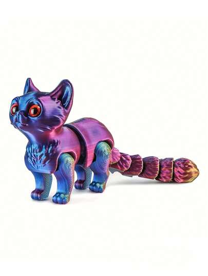 3D Printed Movable Cartoon Cat Sculpture, Plastic Joints Can Be Placed, Creative Desktop Decor, Suitable For Bedroom Indoor Use, No Power Supply Needed, Great For Toys, Role-Playing, Market And More