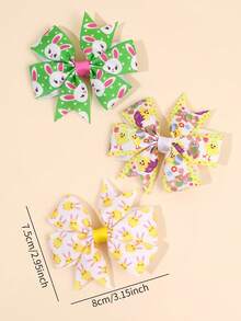 6pcs Easter Day Cartoon Hair Bows For Girls, Cute Chick & Bunny Print Hair Clips, Alligator Clips ,Grosgrain Ribbon Hair Barrettes ,Spring Holiday Hair Accessories - Multicolor - View 9