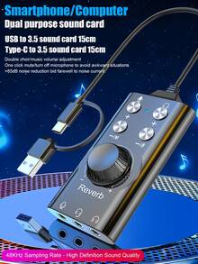 2-In-1 External Sound Card, 7.1 Computer Voice Changer, Phone/Computer Call Voice Chat Male To Female Diva Lolita Voice For Singing, Gaming, Plug And Play External Stereo Sound Card, Compatible With PS4//PC/Laptop// Galaxy, 48KHz High-Resolution DAC Audio Converter - Black - View 1