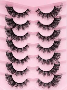 7对3D蓬松仿貂毛假睫毛，精致浓密，卷翘自然，适合节日、万圣节、圣诞节等各种场合，猫眼造型 - 濃密款 - 查看 5