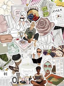 50pcs Clean Girl Minimalist Style Stickers Notebook Laptop Phone Case Luggage Skateboard Helmet Decorative Stickers - One Size - View 1