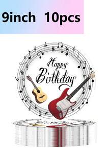 10件套吉他主题派对餐具生日派对餐具一次性纸盘纸杯纸巾音乐主题派对用品套装露营派对宴会生日派对用品露营吉他交换 - 彩色 - 查看 8
