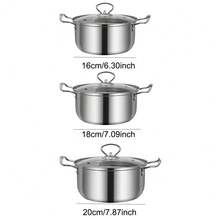 Set Of 3 Stainless Steel Non-Sticks Pans Pots Cookware, 16cm, 18cm, 20cm, With Lids - Silver - View 3