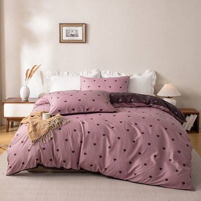 3pcs Bedding Set, Breathable, Super Soft Anti-Pilling Skin-Friendly Fabric, Soft Anti-Pilling, Home Textile, Room Decor, Includes 1 Duvet Cover And 2 Pillowcases (Comforter Not Included), Fashionable Bedroom Home Decor, Suitable For Twin/Full/Queen/King Bed, Machine Washable, Multiple Colors Available, Romantic Valentine's Day Gift, Heart Pattern Duvet Cover