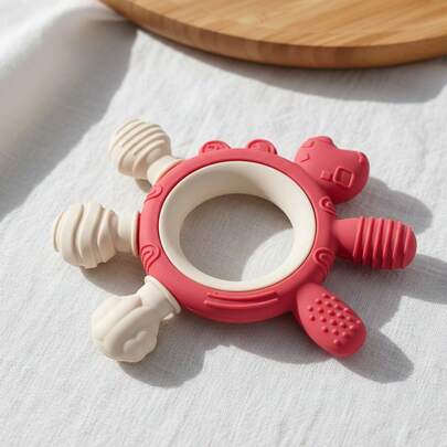 ETETOO Silicone Baby Teether, Dual-Color Crab Sensory Toy For Gum Relief, Soft Textured Chew Toy For Infant Toddler Gift, 3-12 Months
