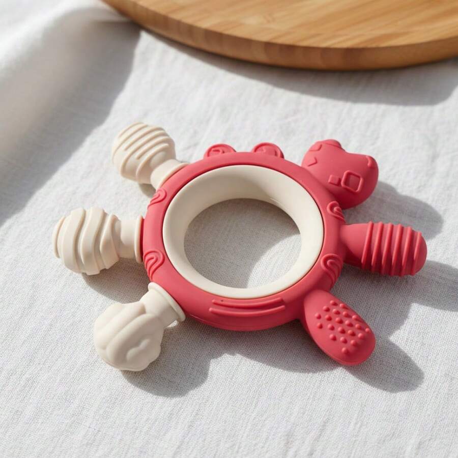 ETETOO Silicone Baby Teether, Dual-Color Crab Sensory Toy For Gum Relief, Soft Textured Chew Toy For Infant Toddler Gift, 3-12 Months