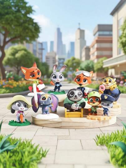 Miniso Conjunto de figuras coleccionables de animales en caja ciega, decoración de escritorio linda, juguetes de peluche de Judy Hopps y Nick Wilde, regalo sorpresa para fans, cumpleaños, Navidad, Pascua, San Valentín, Halloween, favores de fiesta de Año Nuevo