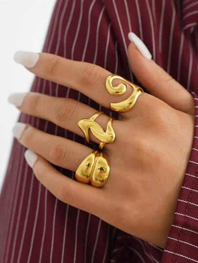 3pcs/1pc Vintage Thick Stackable Stainless Steel Ring Set For Women, Thumb Rings, Jewelry Accessories, Suitable For Daily Wear, Holiday Gift