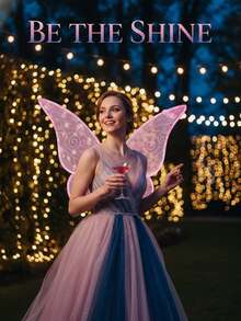 女士/女孩仙女翅膀，闪亮蝴蝶翅膀服装，透明天使翅膀，适合万圣节、角色扮演、生日派对、音乐节服装、装饰配饰 - 粉色 - 查看 5