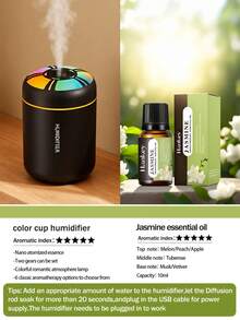 1个迷你USB车载加湿器，ABS多功能夜灯冷雾加湿器，室内香薰加湿器，USB供电，2种工作模式，7色LED氛围灯，自动关机，静音喷雾，日常加湿，便携式精油香薰机，车载空气净化器，适用于家居装饰、办公室、客厅、汽车及女性礼物 - 多色 - 查看 13