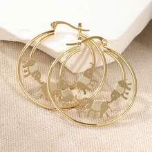 1 Pair Vintage Elegant Animal Earrings, Handmade Gold Elephant Earrings For Women, Suitable For Parties And Dates, Perfect Anniversary Or Valentine's Day Gift For Wife Or Girlfriend - Gold - View 3