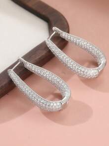 Fashionable Luxury Sparkling Cubic Zirconia Earrings, Elegant Accessory For Women's Wedding And Party, Perfect Valentine's Day Gift - Silver - View 2