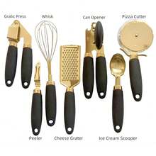 White & Gold Kitchen Tools And Gadgets - Luxe 7PC CooFKing Tools And Gadgets With Anti-Slip Handles, Utensils Set, Gold Kitchen Accessories,Premium Kitchen Gadget Set (Champagne Gold & Black) - Champagnegold & Black - View 3
