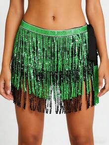 亮片裹身裙肚皮舞臀巾流苏裙闪亮流苏裙狂欢派对女装 - 彩色 - 查看 36