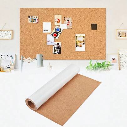 1pc Self-Adhesive Cork Board Mat Roll, 1-3mm Thick Natural Brown Composite Wood Sheet, Wall Hanging Pinboard, Message Vision Board, Home School Office Wall Decor, DIY Craft Art Handmade Material, Shelf Furniture Anti-Scratch Anti-Slip Protective Cushion Pad