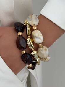 3件套波西米亚几何不规则CCB树脂扎染串珠手链套装，奢华优雅日常休闲派对珠宝礼品，女士 - 手鍊 - 查看 9