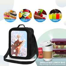 Japanese Kimono & Cherry Blossom Insulated Lunch Bag - Black Thermal Lunch Tote, Lunch Bag For Woman Man Adults With Front Pocket Insulated Lunch Tote - 黑色 - 查看 4
