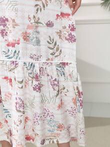 ASBB 耐穿 3D 刺繡彩色印花阿拉伯女式 JALABIYA 連衣裙，附流蘇飾邊，V 領拼接百褶清新白色優雅洋裝，2026 春夏休閒穿搭 - 杏色 - 查看 4