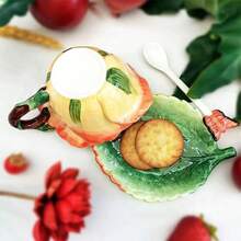 1SET Ceramic 3D Hand-Painted Pink Rose Flower And Leaf Tea Cup And Saucer Set,1pc Coffee Mug(Capacity: 150ml),1pc Saucer,1pc Butterfly Spoon,Valentine's Day, Mother's Day Gifts - Pink - View 3