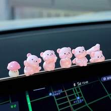 4/5/6pcs Set Cute Pink Resin Bear Figurines, Suitable For Car Dashboard, Rearview Mirror, Window Decor, Desktop Decoration, Gift, Micro Landscape, DIY Crafts - A - View 4