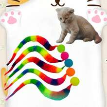 1pc Interactive Cat Toy - Geometric Polyester Twisting Worm With Attachment Ball, Manual Teaser Wand Toy For Boredom Relief, Battery-Free Colorful Simulation Pet Toy For Indoor Cats - Red and White - View 4