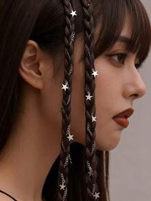 2pcs Golden Star Moon Braided Hair Chain Hairpin For Messy Braid Bohemian Hip-Hop Y2K Style - Multicolor - View 9