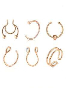 6Pcs/Set Fake Nose Piercing Jewelry, Fake Nose Rings Fake Septum Ring Stainless Steel No Piercing Hoop Fashion Nose Clip Jewelry - Fake Nose Rings - View 5