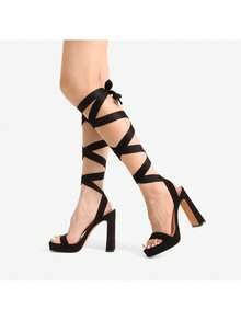 Women's Strappy High Chunky Platform Square Toe Heel Pump Dress Party Sandals - màu đen - Xem 5