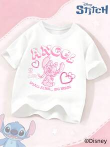 Disney Camiseta de manga corta infantil de  Stitch para niños y niñas, camiseta de algodón estampada RELAX de verano informal - Blanco - Ver 1
