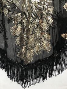 女士亮片披肩背心，绣有孔雀图案，带流苏，一件装。 - 彩色 - 查看 4