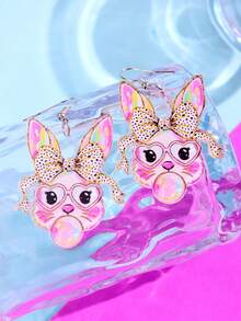 1 Pair Fashionable Y2K Style Colorful Acrylic Rabbit, Leopard Print, Bow Bubble Glasses Earrings, Women's Holiday Gift Jewelry - Multicolor - View 5