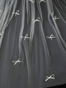 1pc Pearl Beaded Bow Bridal Veil, Cute & Elegant 3 Meters Long Train Veil, Suitable For Wedding Ceremony In Cathedral - Bow Style - View 5