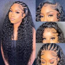 优雅的26英寸自然黑色蓬松卷曲真人发假发，适合青少年佩戴 - 柔软，深蕾丝前额，预先拔毛方便佩戴，180%密度 - Natural Black - 查看 3