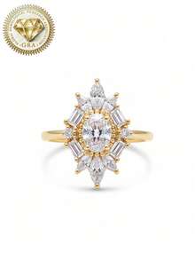 1pc Women's Engagement Ring, Palace Starburst Teardrop Ring, 2.3g 925 Sterling Silver, 1.5 Carat Moissanite, Bohemian Palace Style, Engagement, Proposal, Wedding Anniversary, Valentine's Day Gift, Comes With Moissanite Certificate And Elegant Gift Box - Gold - View 7