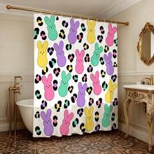 Rideau de douche de Pâques au lapin pastel, imprimé léopard, imperméable et résistant à la moisissure, sans installation de perçage, rideau de salle de bain printanier festif pour enfants - Rose violet - Voir 2