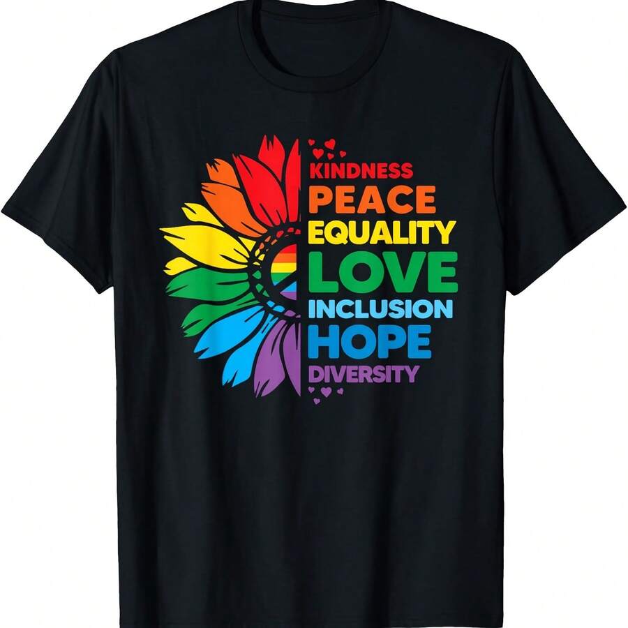 Camiseta con flores de Drsity, bondad, paz, igualdad, amor, inclusión y esperanza. - Negro - Ver 1