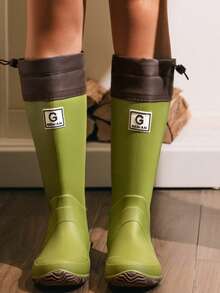 成人男女通用可折叠雨靴，防水防滑雨鞋，学生青少年防水涉水鞋 - 綠色 - 查看 10
